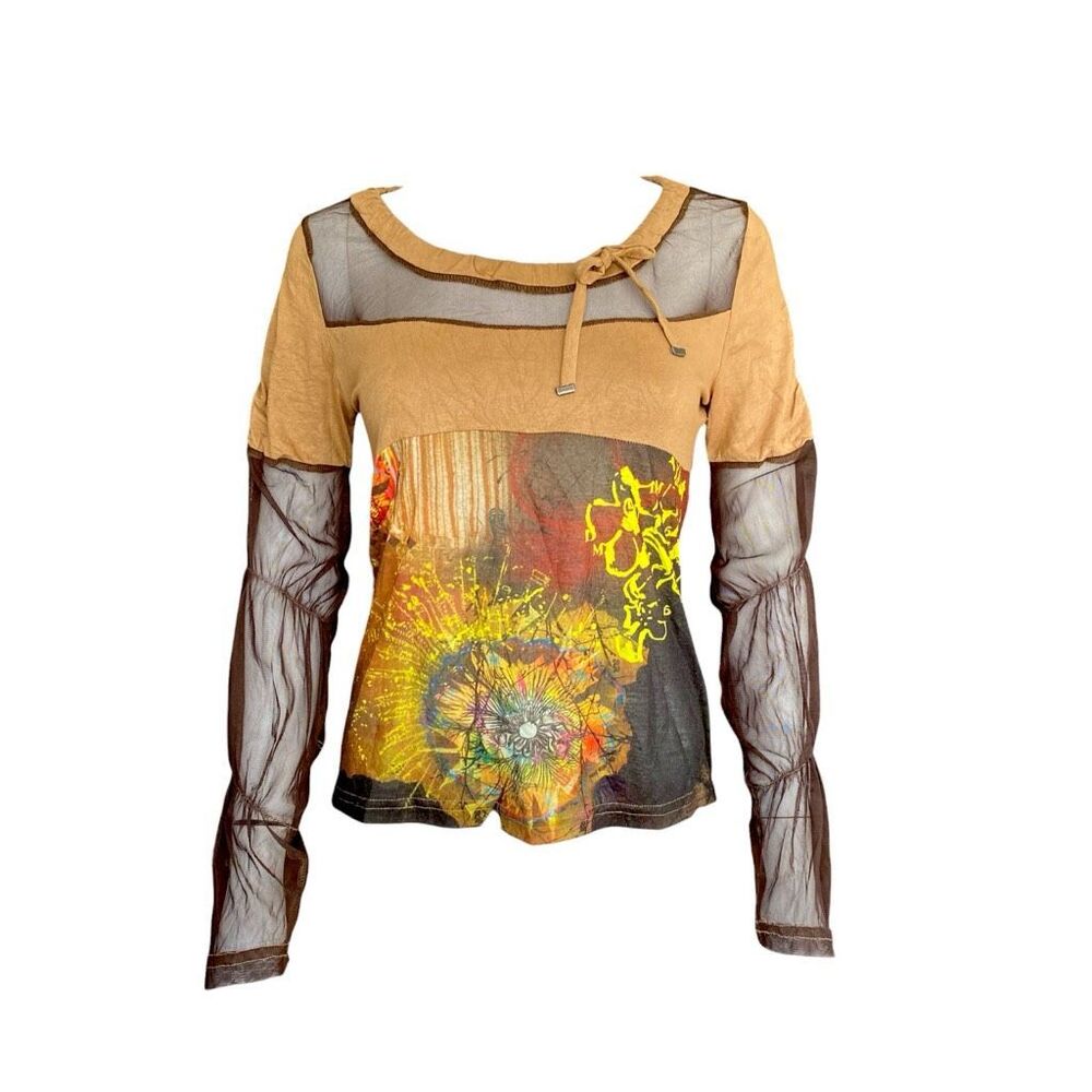 euro vintage graphic mesh top